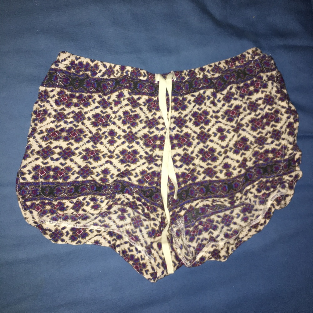 Cream, Maroon, and Purple Pattern Fabric Shorts